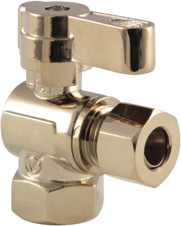 Kingston Brass KF3310PB Fip X 3/8 OD Comp Angle Stop Valve with Lever Handle, Polished Brass