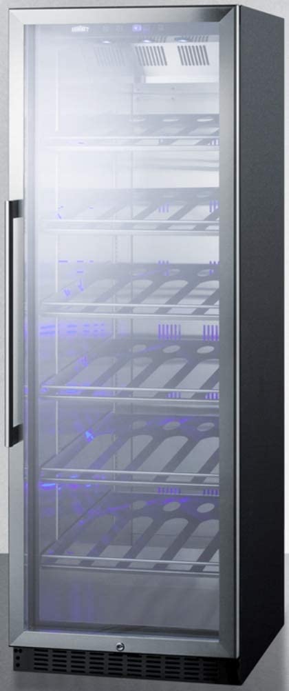 Summit Appliance SCR1401CH Full-Size Commercially Listed Wine Cellar with Stainless Steel Interior, Champagne Shelving, Digital Controls, Self-Closing Glass Door, Lock and Black Cabinet