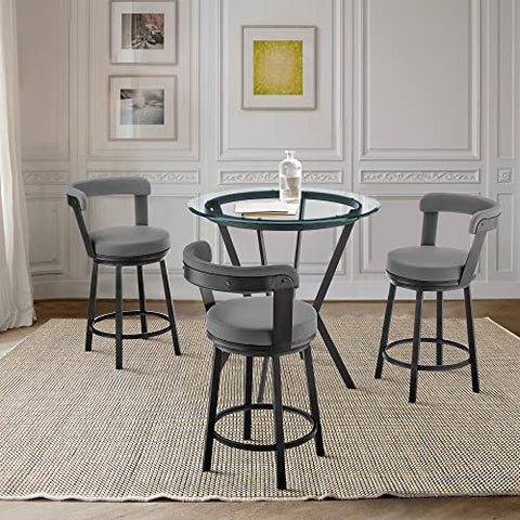 Armen Living Naomi and Bryant 4-Piece Counter Height Dining Set in Black Metal and Grey Faux Leather