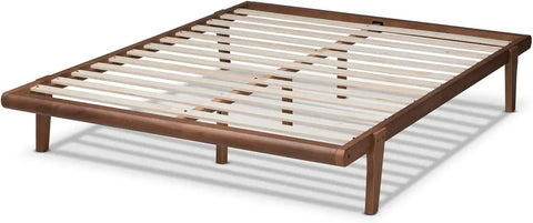 Baxton Studio Kaia Mid-Century Modern Walnut Brown Finished Wood Queen Size Platform Bed Frame