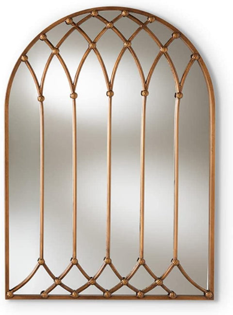 Baxton Studio Freja Vintage Farmhouse Antique Bronze Finished Arched Window Accent Wall Mirror