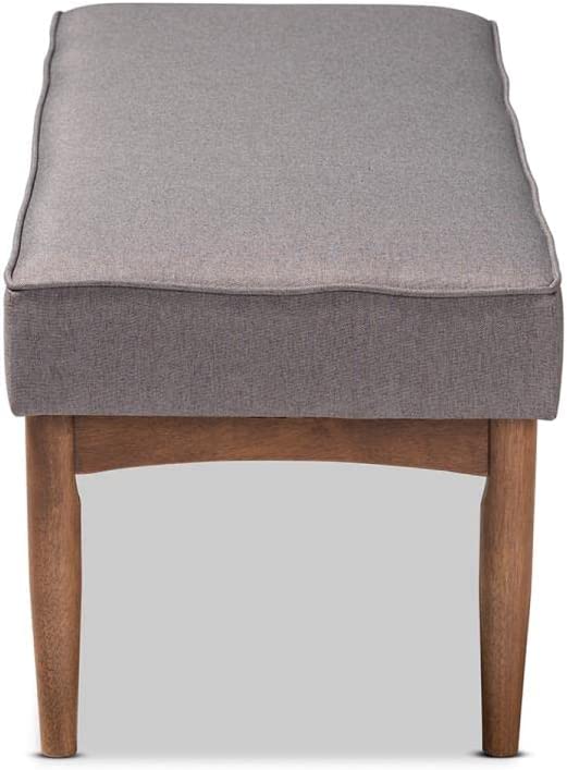 Baxton Studio Arvid Mid-Century Modern Gray Fabric Upholstered Wood Dining Bench