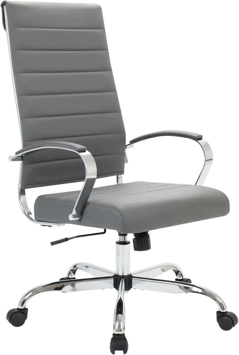 LeisureMod Benmar Modern High-Back Adjustable Swivel Leather Office Chair, Grey