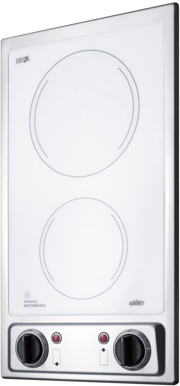 Summit CR2B120WH 12&#34;&#34; Electric Cooktop with 2 Elements EuroKera Glass Surface Indicator Lights and Push-to-Turn Controls in White