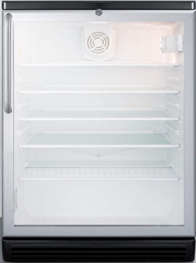 Summit SCR600BGLTB 24&#34;&#34; Commercially Approved Compact Refrigerator with 5.5 cu. ft. Capacity Factory Installed Lock Automatic Defrost Adjustable Glass Shelves and Glass Door in Stainless Look