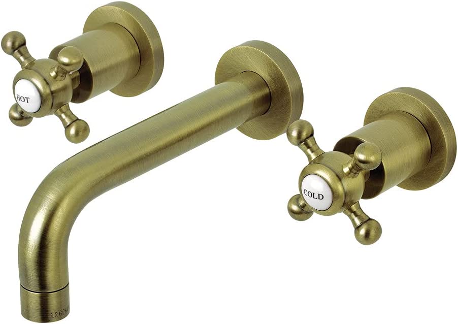 Kingston Brass KS8123BX Metropolitan 2-Handle 8 in. Wall Mount Bathroom Faucet, Antique Brass