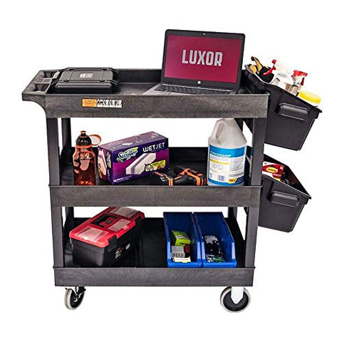 32 in. x 18 in. Tub Cart - Three Shelves with Outrigger Utility Cart Bins - Black