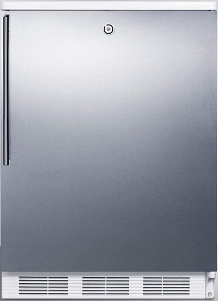 Summit Appliance FF6LWBI7SSHV Commercially Listed Built-in Undercounter All-Refrigerator for General Purpose Use with Auto Defrost, Lock, Stainless Steel Door, Thin Handle and White Cabinet