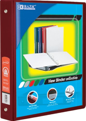 BAZIC 1.5&#34; Red 3-Ring View Binder w/2-Pockets