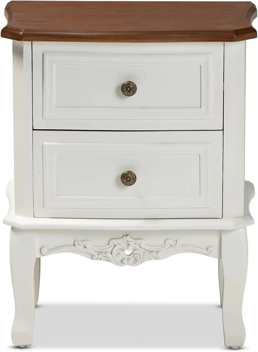 Baxton Studio Darlene Classic and Traditional French White and Cherry Brown Finished Wood 2-Drawer Nightstand