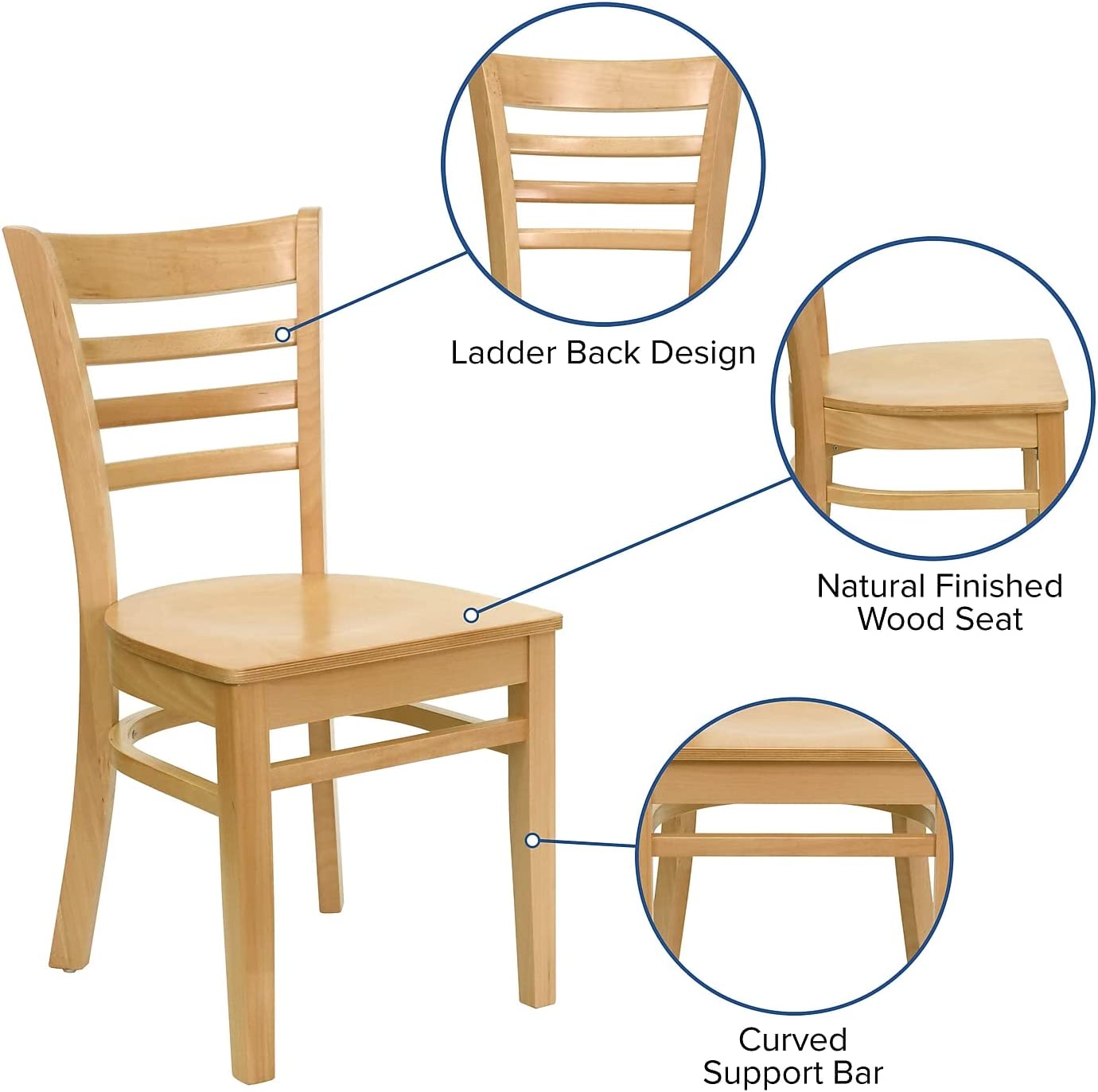 Flash Furniture HERCULES Series Ladder Back Natural Wood Restaurant Chair