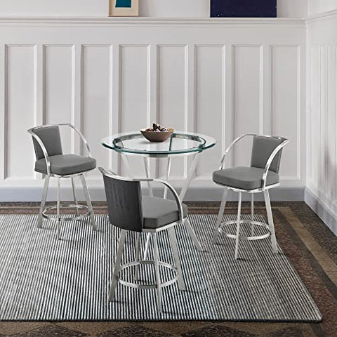 Armen Living Naomi and Livingston 5-Piece Counter Height Dining Set in Brushed Stainless Steel and Grey Faux Leather