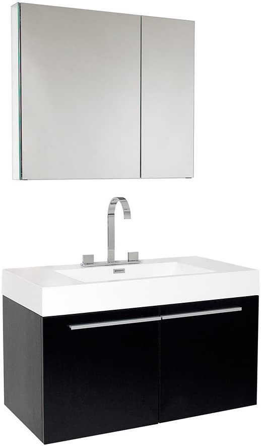 Fresca Bath FVN8090BW Vista Black Vanity with Medicine Cabinet, No Faucet