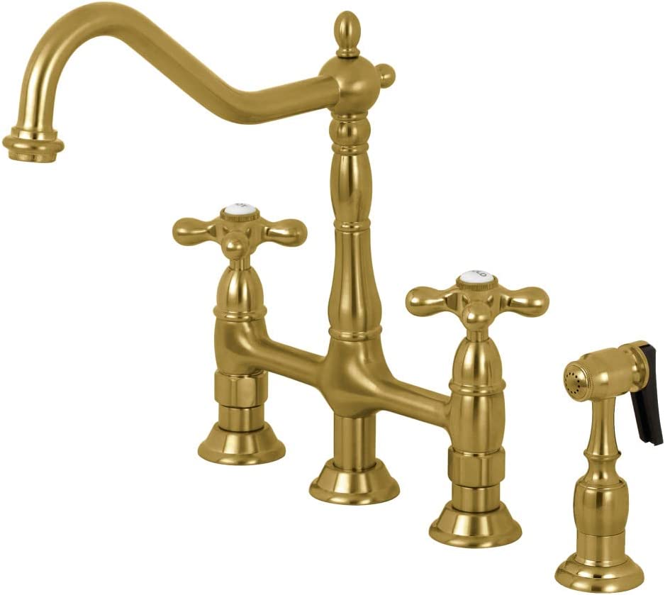 Kingston Brass KS1277AXBS Heritage 8-Inch Kitchen Faucet with Brass Sprayer, Brushed Brass