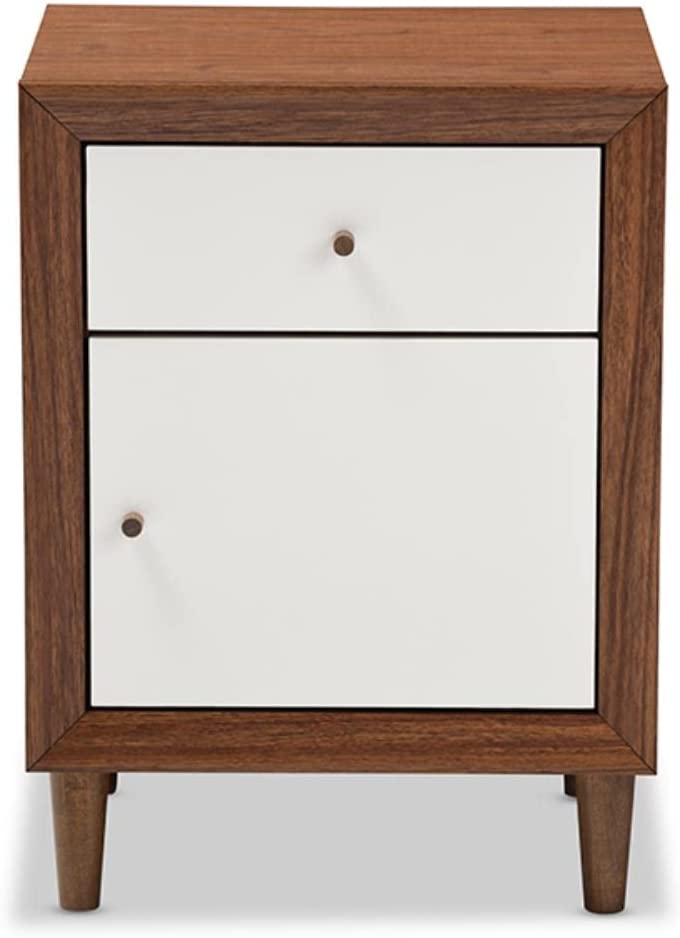 Baxton Studio FP-6783-Walnut/White-NS Nightstand, Medium, White and Walnut