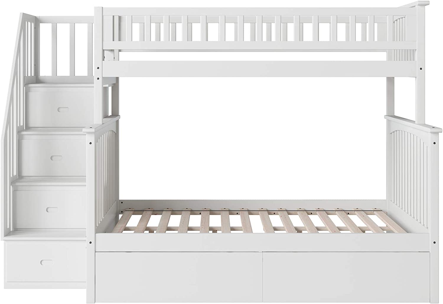 AFI Columbia Staircase Bunk with Turbo Charger and Urban Bed Drawers, Twin/Full, White