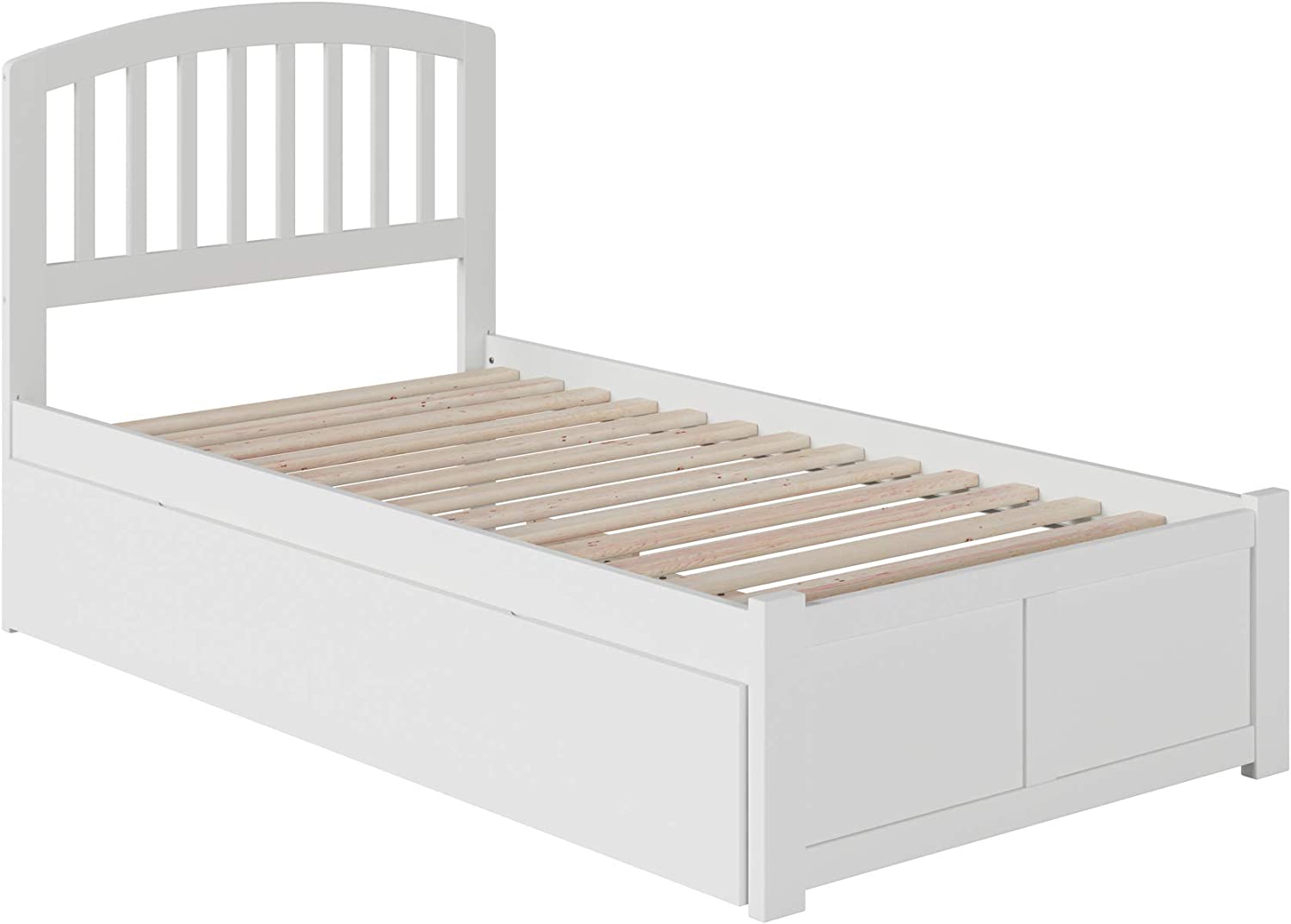 AFI Richmond Platform Bed with Flat Panel Footboard and Turbo Charger with Twin Size Urban Trundle, White