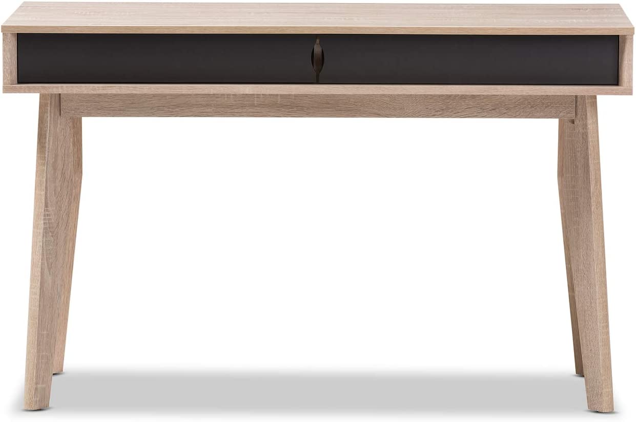 Baxton Studio Fella Mid-Century Modern 2-Drawer Oak and Grey Wood Study Desk