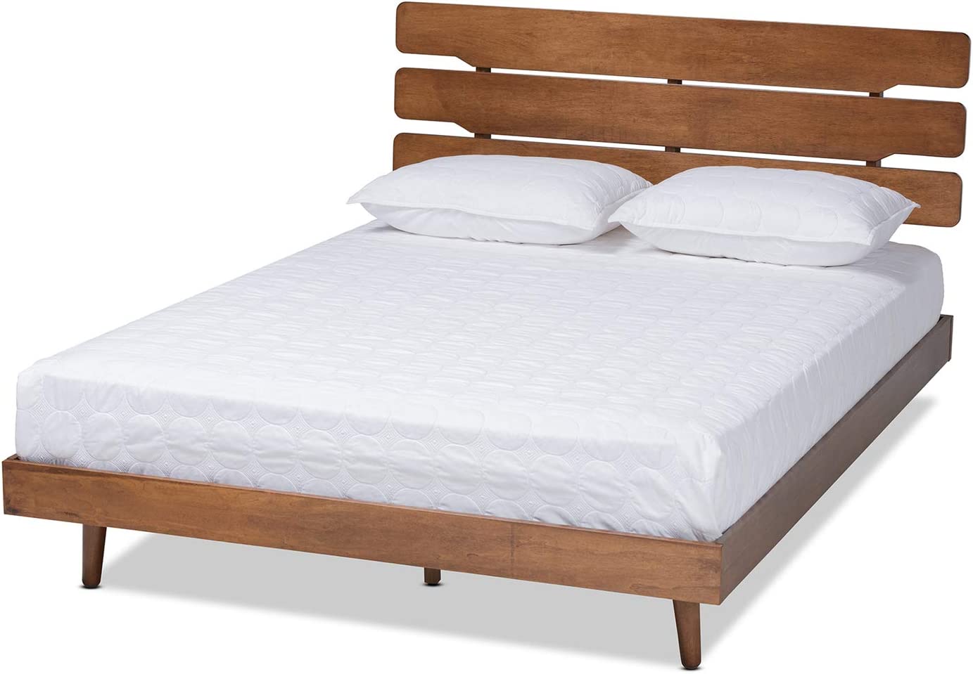 Baxton Studio Anzia Mid-Century Modern Walnut Finished Wood Queen Size Platform bed