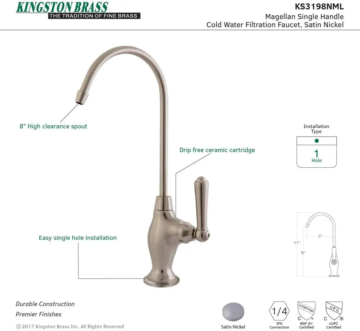 Kingston Brass KS3198NML Magellan Design 1/4 Turn Water Filter Faucet, Brushed Nickel