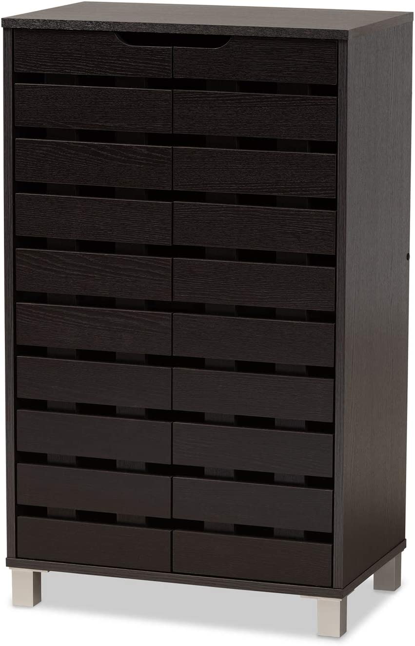 Baxton Studio Ernest Modern and Contemporary Dark Brown Finished Wood 2-Door Shoe Storage Cabinet