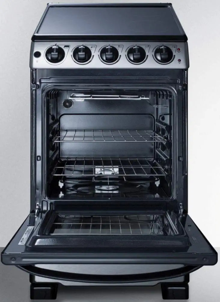 Summit Appliance REX2071SSRT 20&#34; Wide Slide-In Look Smooth-Top Electric Range in Stainless Steel with Oven Window, Adjustable Racks, Hot Surface Indicator, Indicator Lights, Upfront Controls