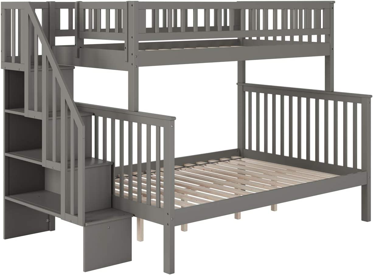 Atlantic Furniture Woodland Staircase Bunk Bed Twin Over Full in Grey