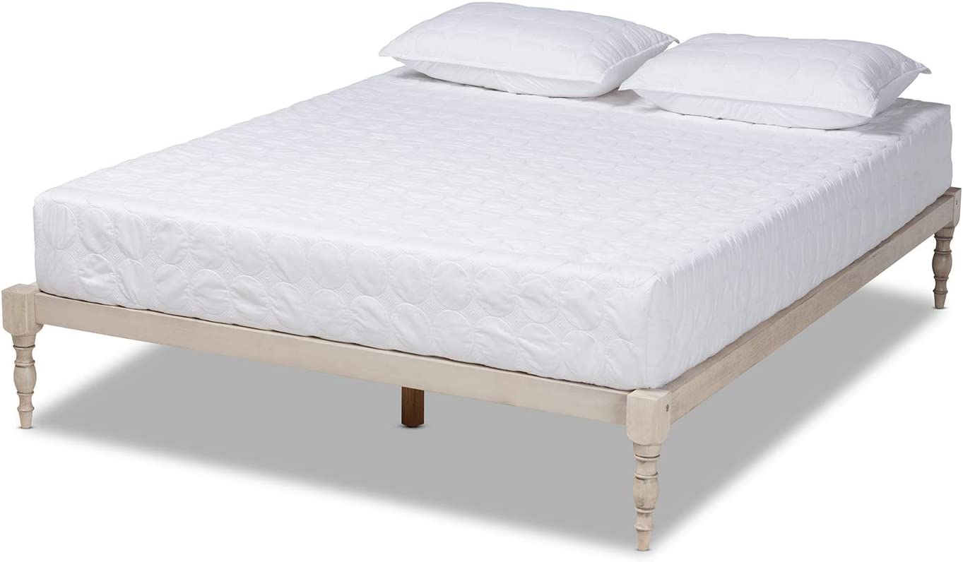 BAXTON STUDIO ISELINE MODERN AND CONTEMPORARY ANTIQUE WHITE FINISHED WOOD QUEEN SIZE PLATFORM BED FRAME