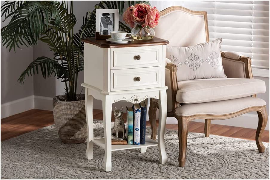 Baxton Studio Darla Classic and Traditional French White and Cherry Brown Finished Wood 2-Drawer Nightstand