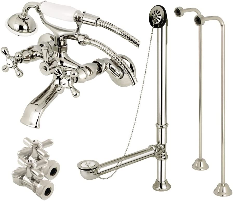 Kingston Brass CCK265PN Vintage Clawfoot Tub Faucet Package, Polished Nickel