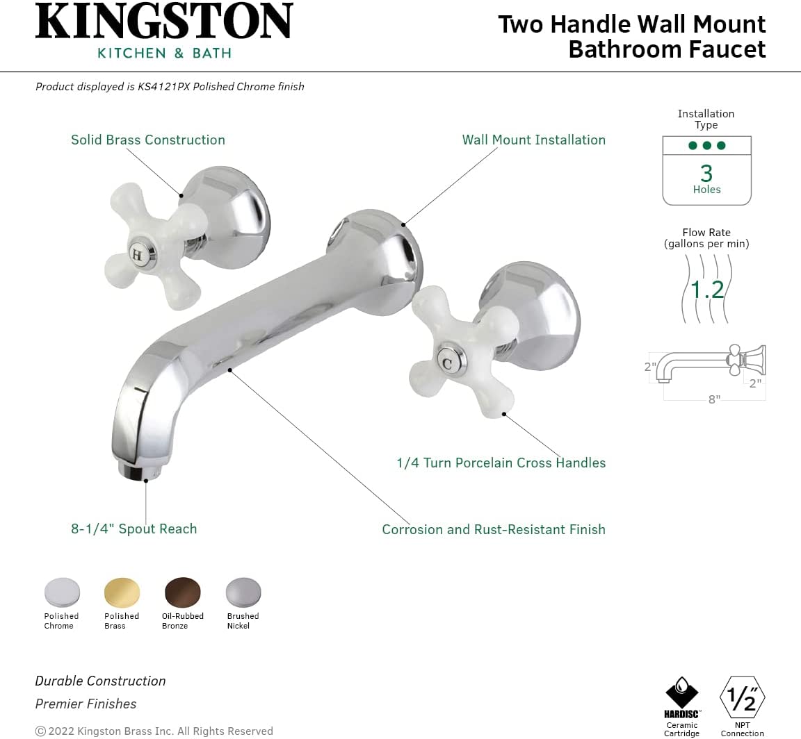 Kingston Brass KS4121PX Metropolitan Bathroom Faucet, Polished Chrome