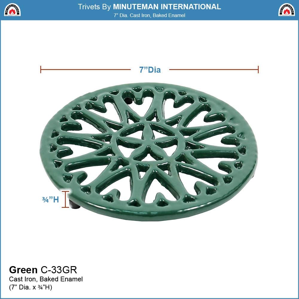 Minuteman International Sunburst, Green woodstove Tabletop cast Iron Trivet, 7&#34; Diameter