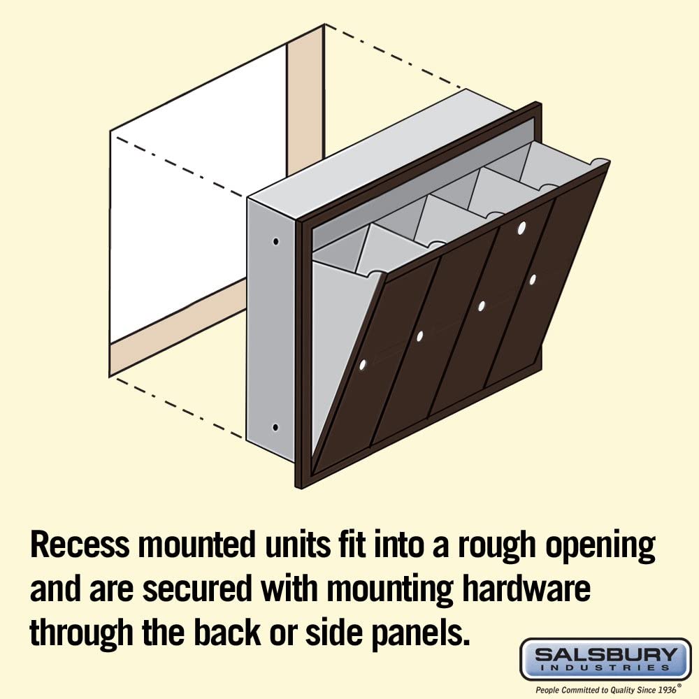 Salsbury Industries 3504ZRU Recessed Mounted Vertical Mailbox with USPS Access and 4 Doors, Bronze
