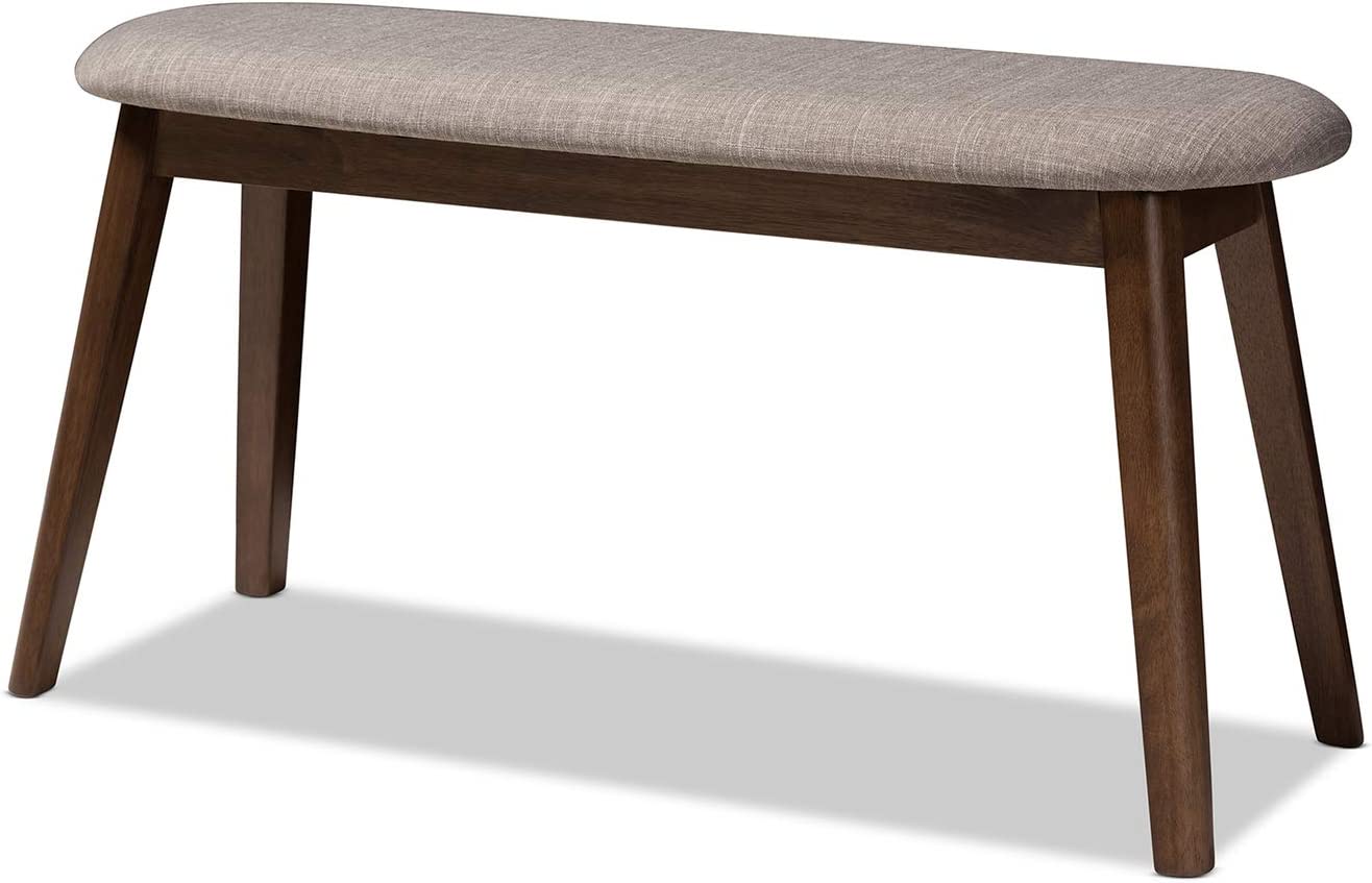 Baxton Studio Easton Mid-Century Modern Light Grey Fabric Upholstered Walnut Finished Wood Bench