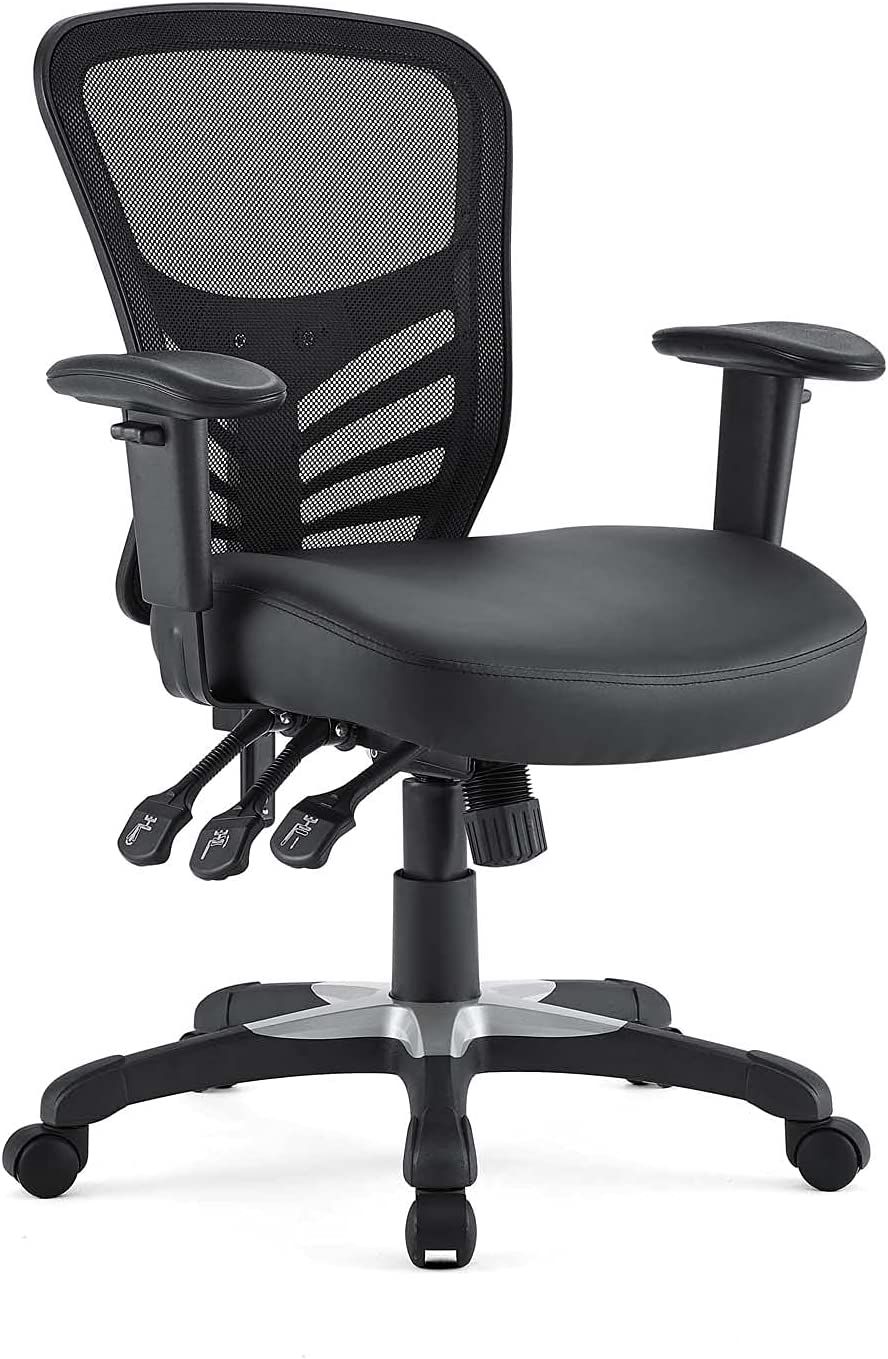 Modway Articulate Mesh Office Chair with Fully Adjustable Vegan Leather Seat In Black