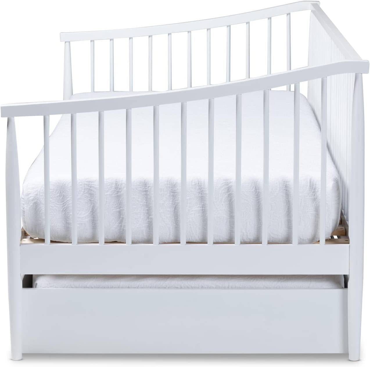 Baxton Studio Renata Classic and Traditional White Finished Wood Twin Size Spindle Daybed with Trundle