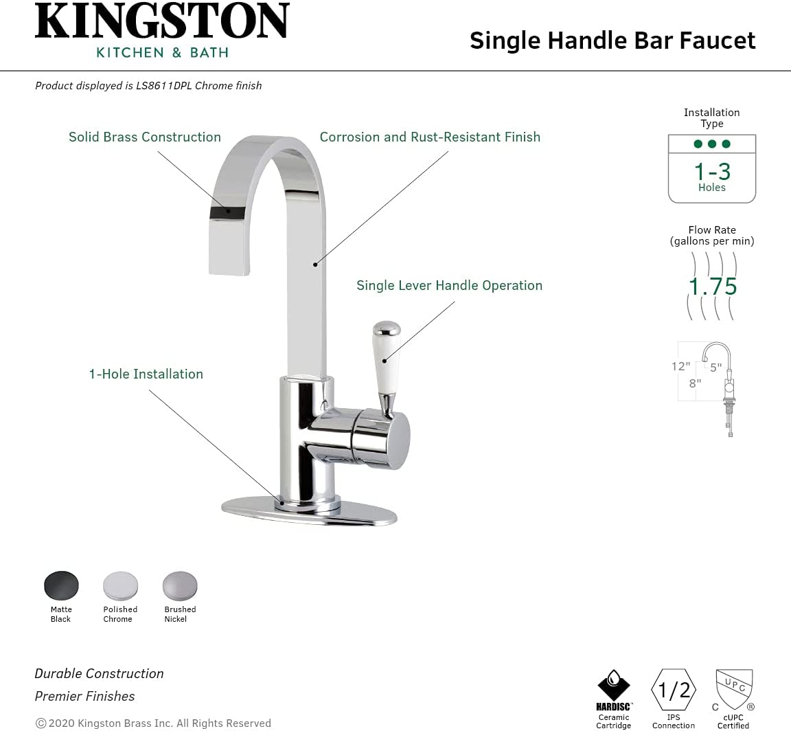 Kingston Brass LS8618DPL Paris Bar Faucet, Brushed Nickel