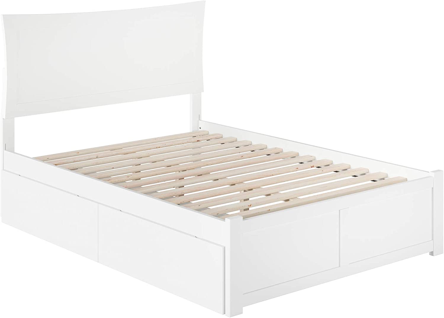 Metro Full Platform Bed with Flat Panel Footboard and Turbo Charger with Urban Bed Drawers in White