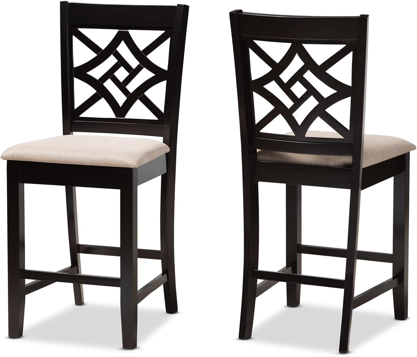 Baxton Studio Nicolette Modern and Contemporary Sand Fabric Upholstered and Dark Brown Finished Wood 2-Piece Counter Stool Set