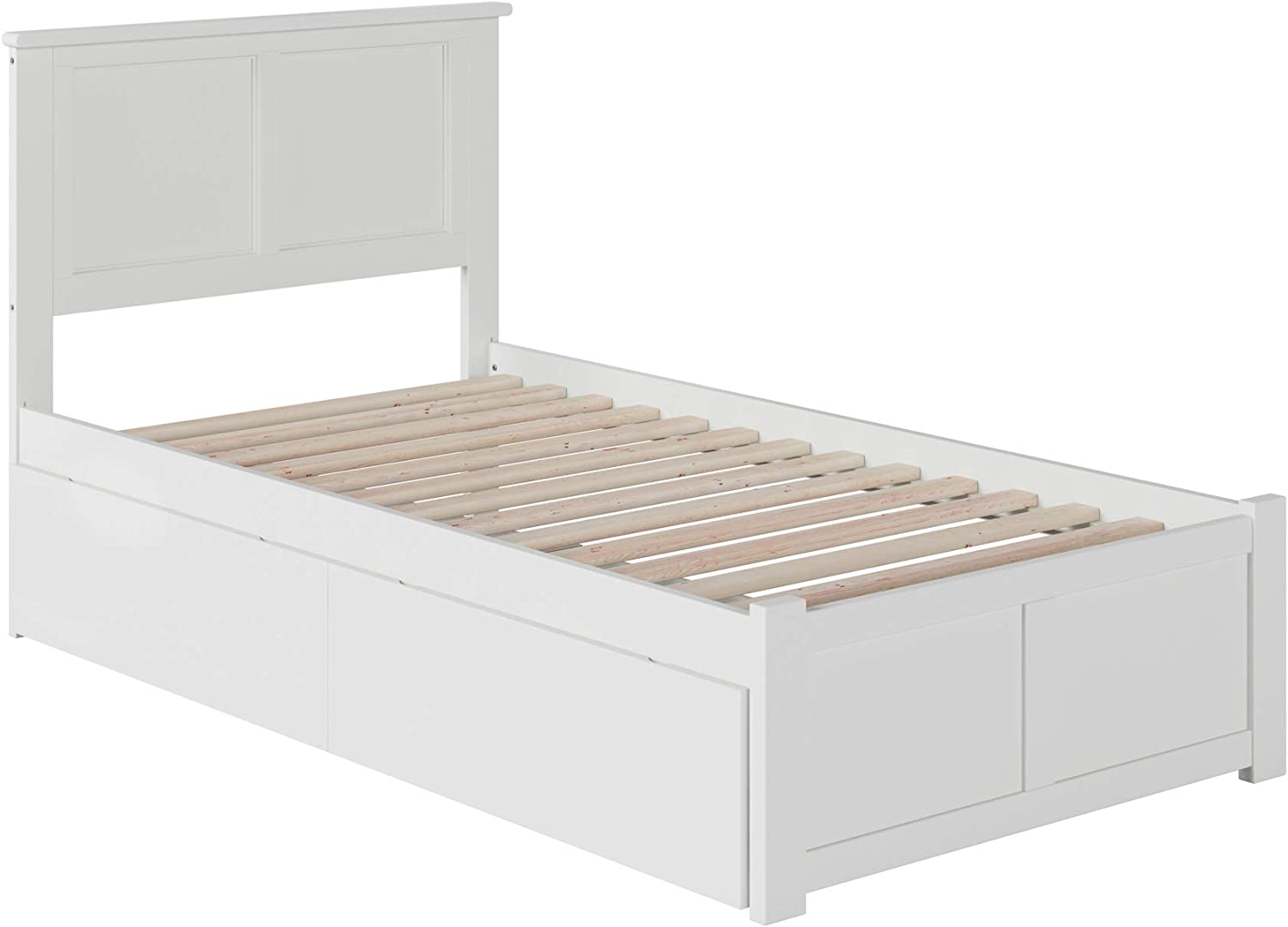 Atlantic Furniture Madison Platform Flat Panel Footboard and Turbo Charger with Urban Bed Drawers, Twin XL, White