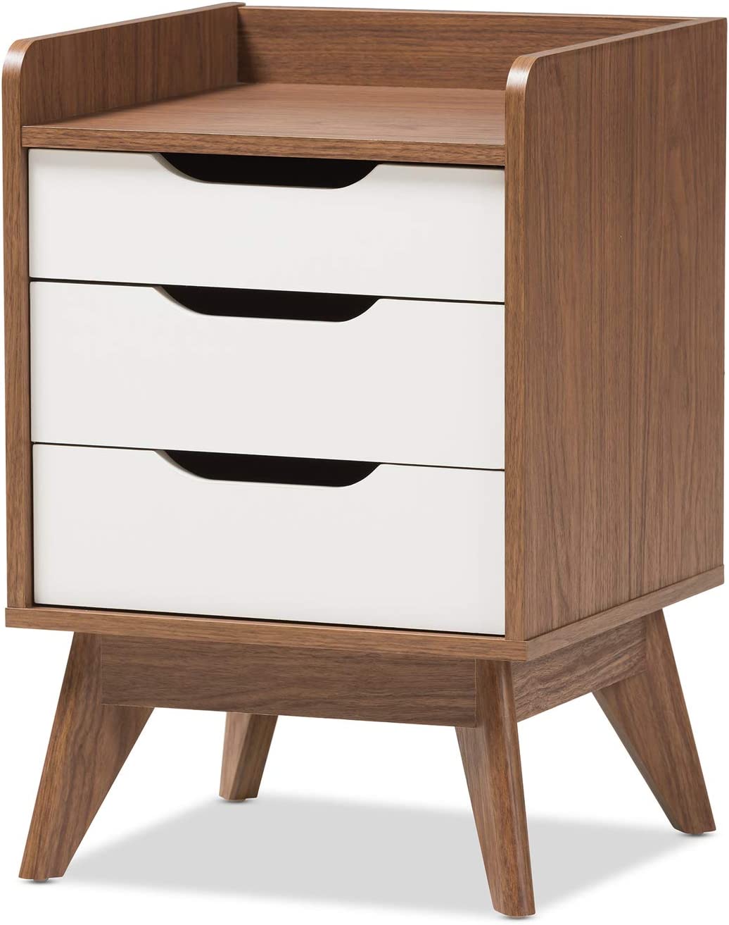 Baxton Studio Brighton Mid-Century Modern White and Walnut Wood 3-Drawer Storage Nightstand