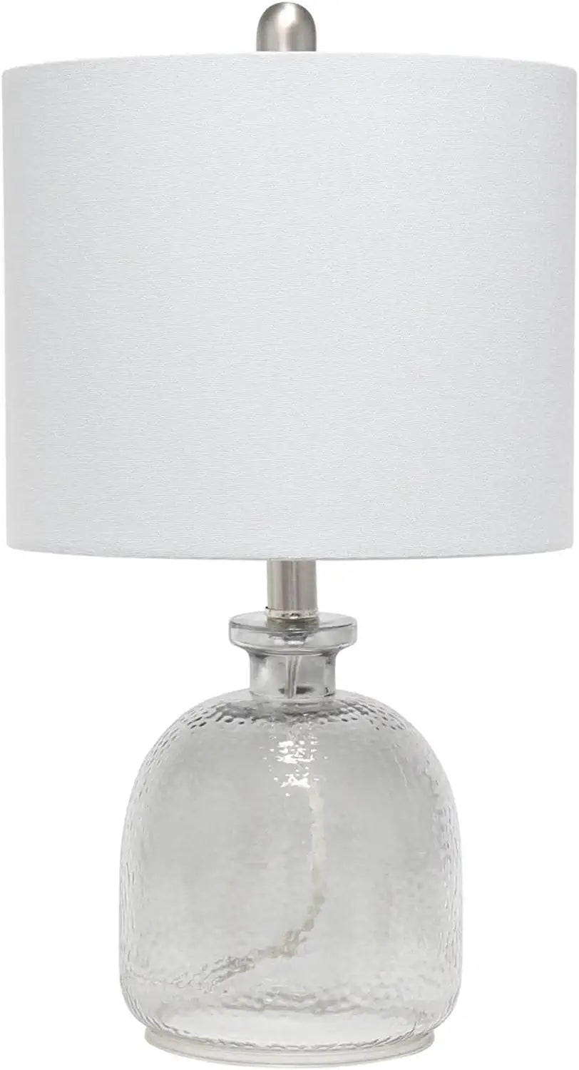 Lalia Home Contemporary Smokey Gray Hammered Glass Jar Table Lamp with White Linen Shade