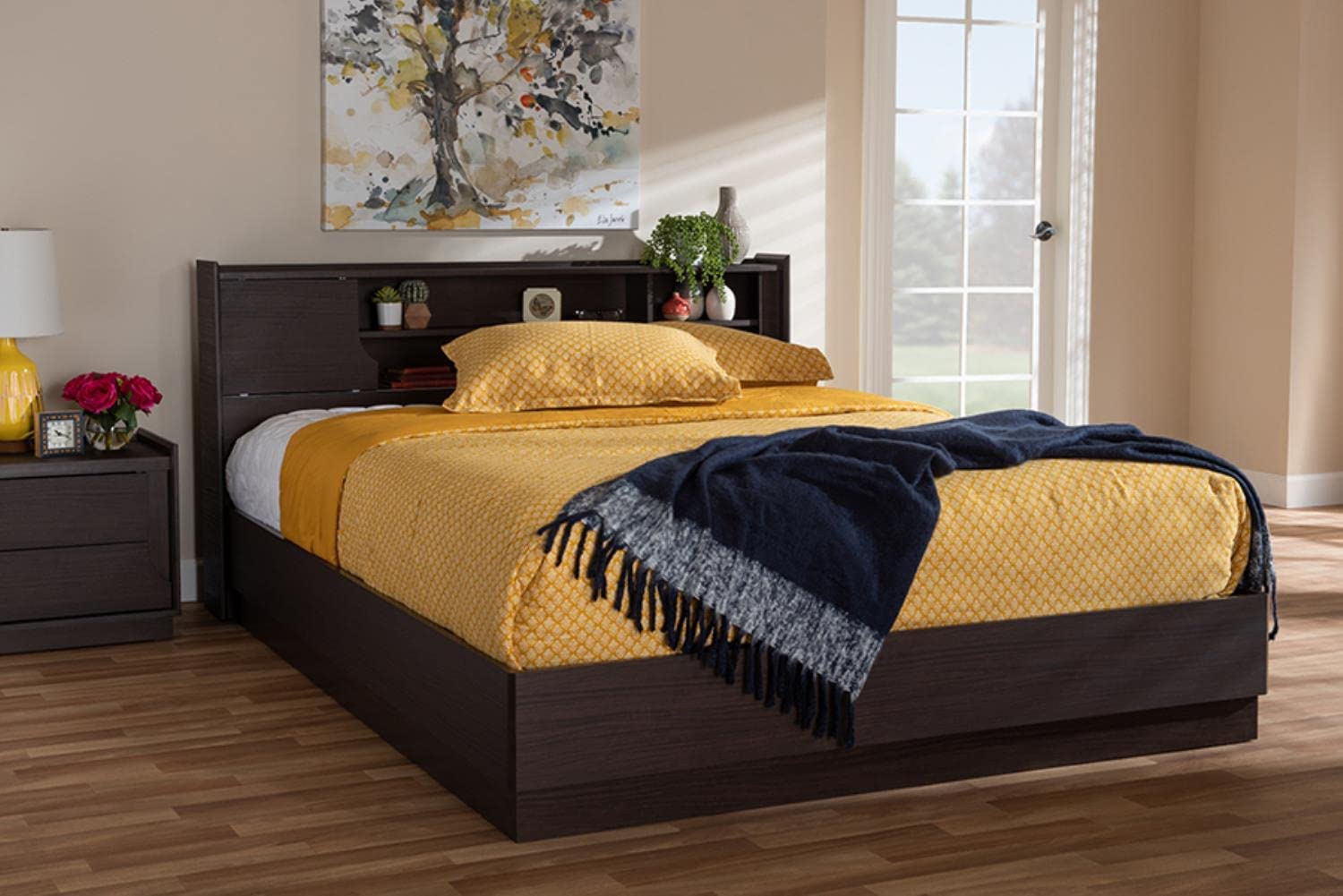 Baxton Studio Larsine Modern and Contemporary Brown Finished Queen Size Platform Storage Bed