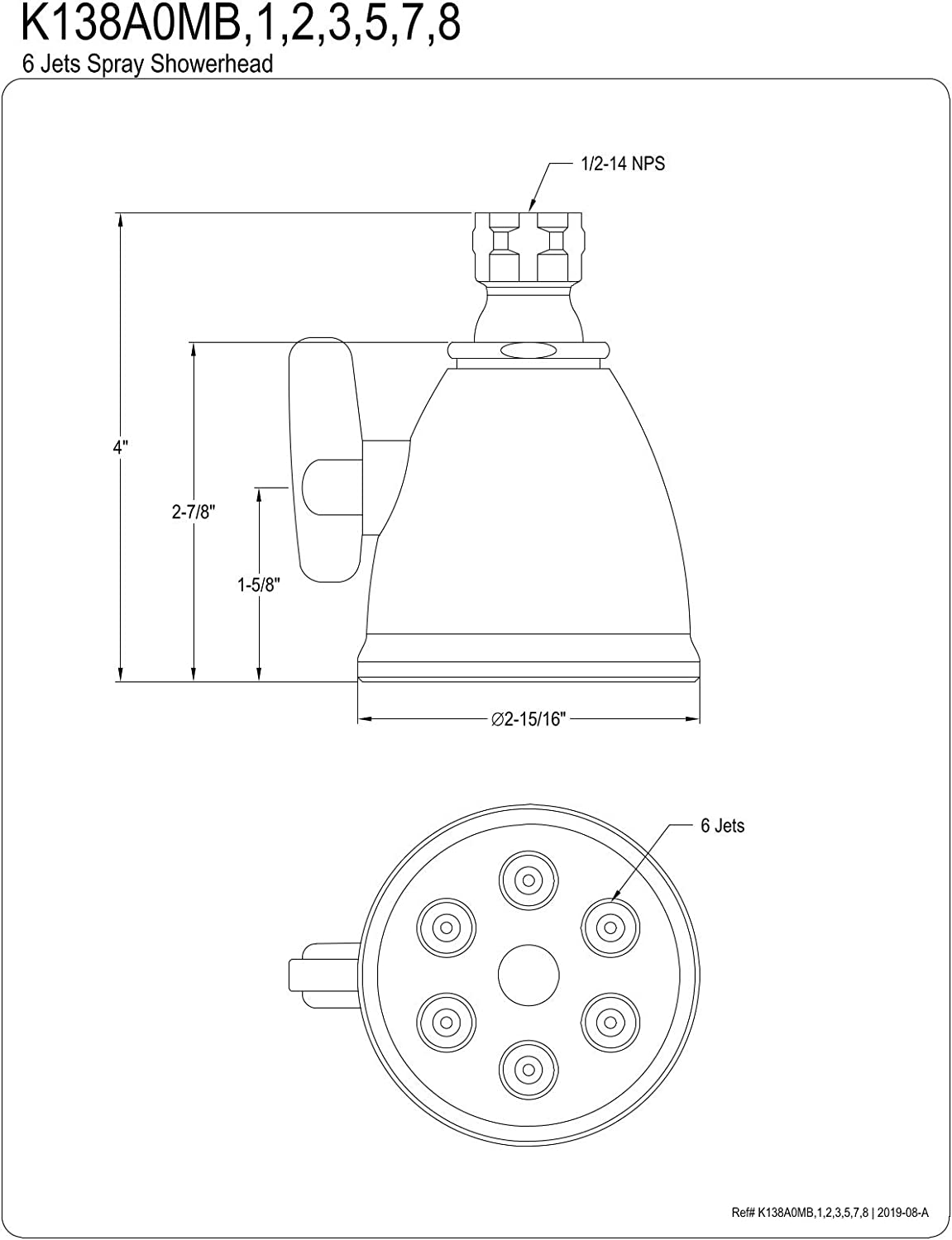 Kingston Brass K138A0MB Victorian Shower Head, Matte Black