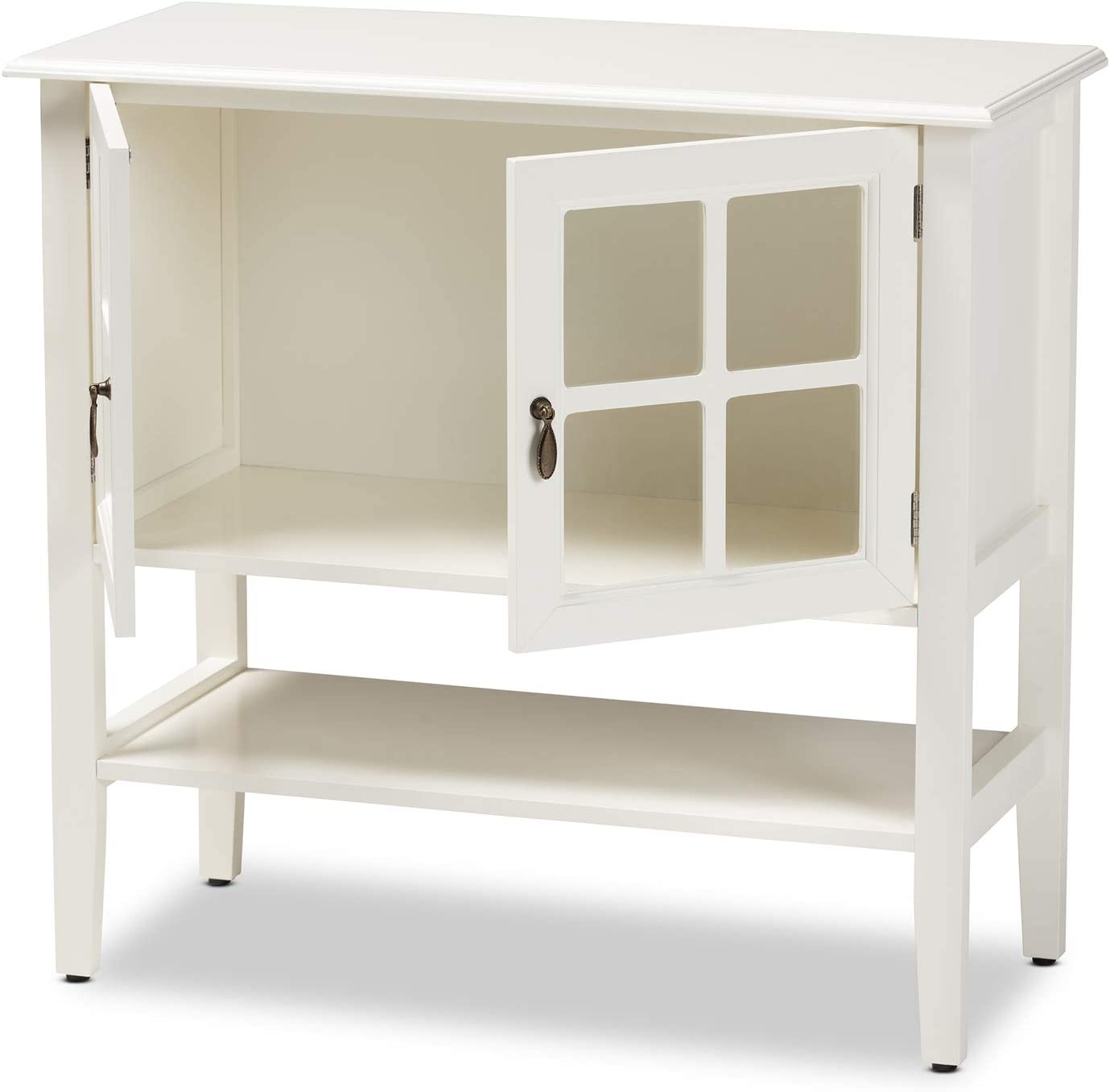 Baxton Studio Chauncey Classic and Traditional White Finished Wood and Glass 2-Door Kitchen Storage Cabinet