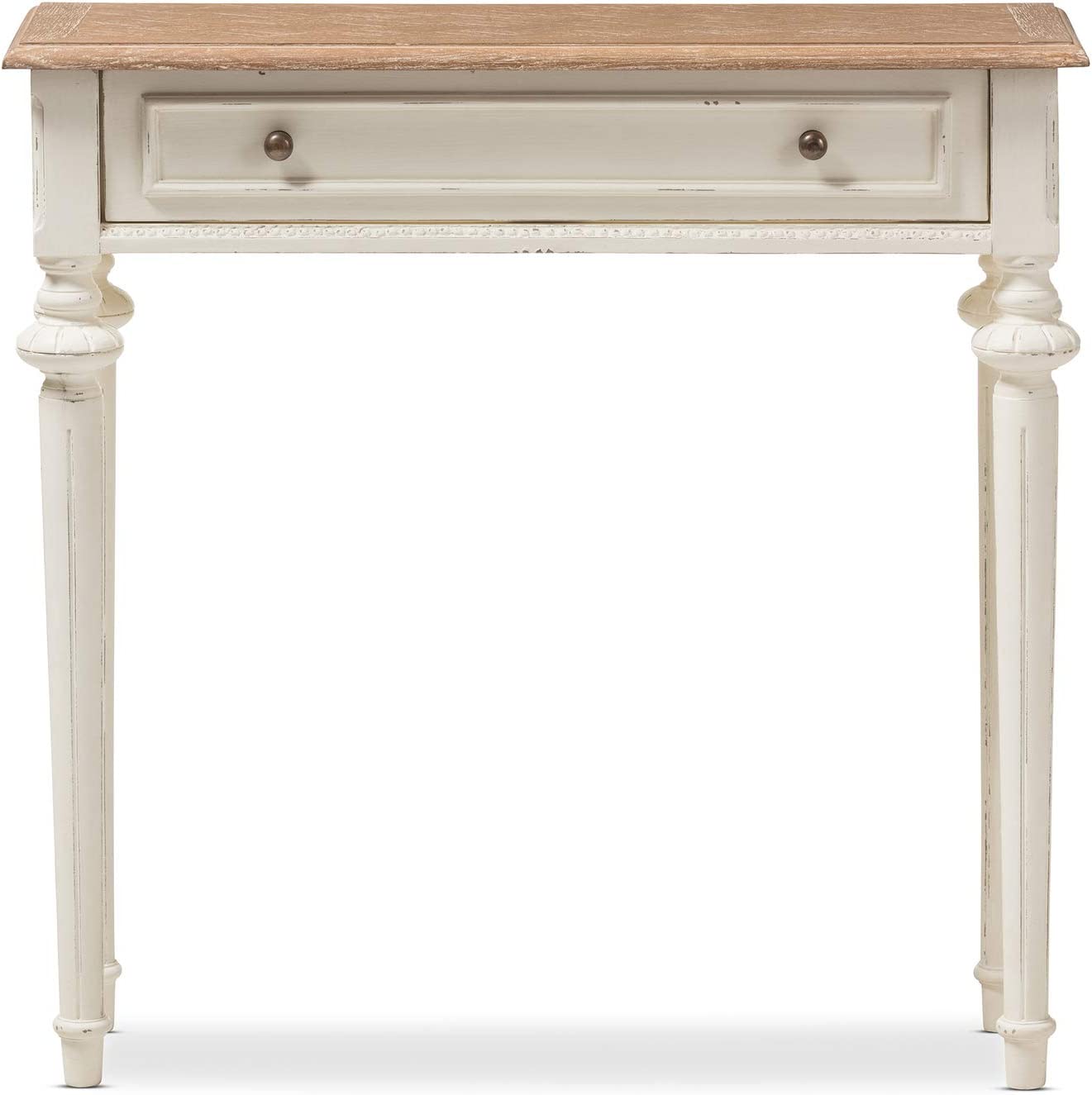 Baxton Studio Marquetterie French Provincial Style Weathered Oak and White Wash Distressed Finish Wood Two-Tone Console Table