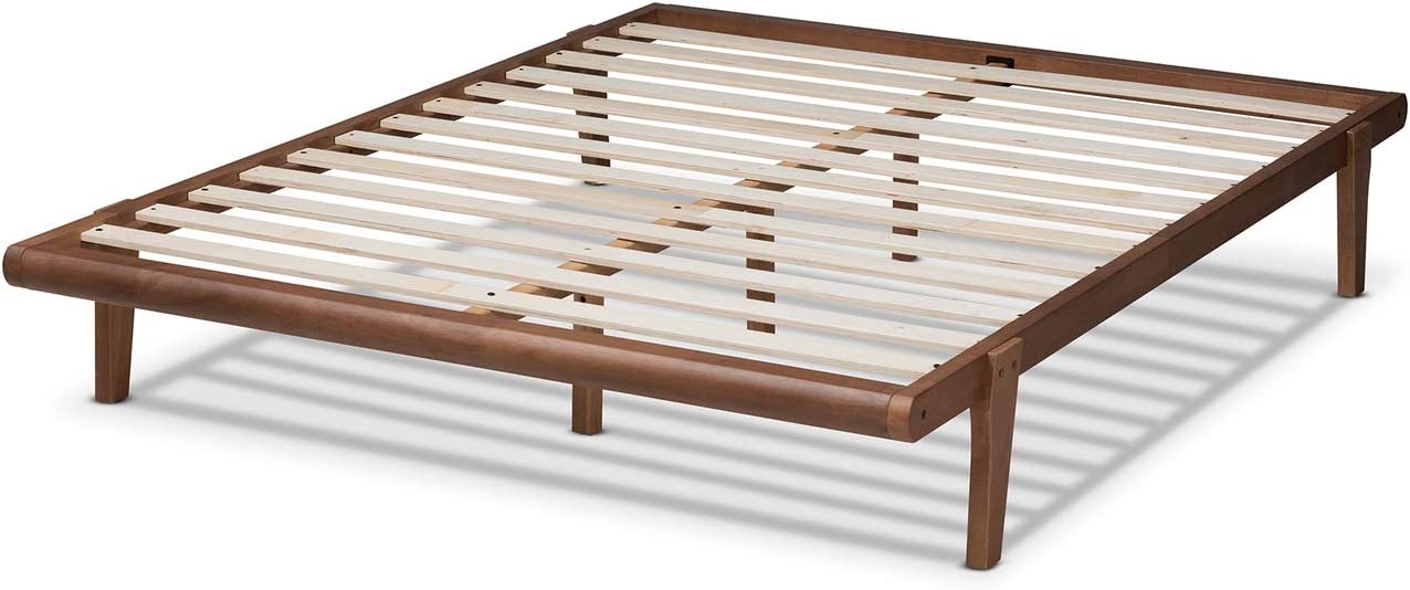 Baxton Studio Kaia Mid-Century Modern Walnut Brown Finished Wood Full Size Platform Bed Frame