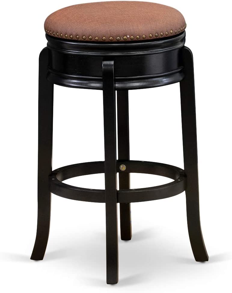 East West Furniture AMS030-112 Stunning Stool Counter Height- Backless Stool with Round Shape - Brown Roast PU Leather Seat and 4 Wooden Curved Legs - Counter Bar Stool Black Finish