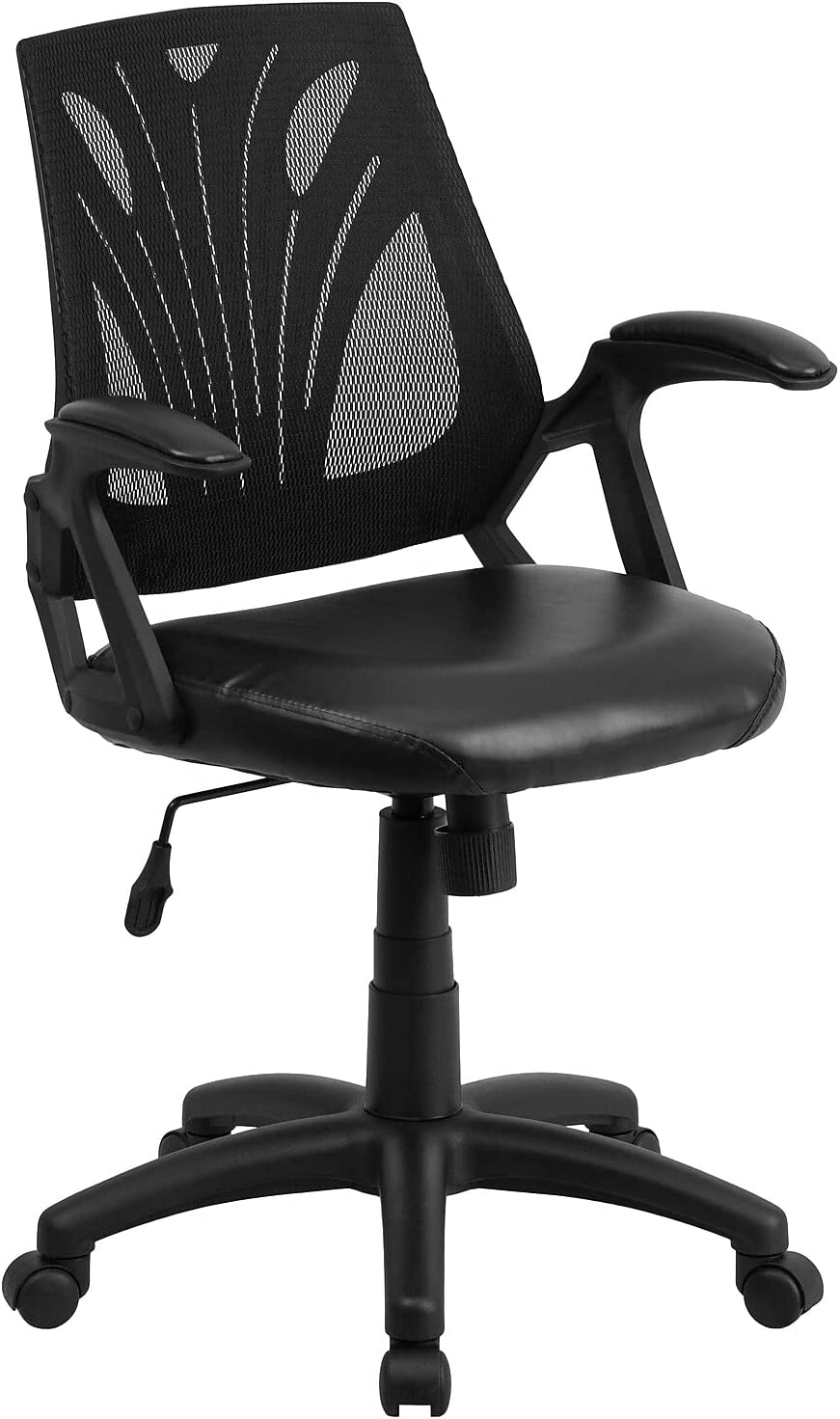 Flash Furniture Mid-Back Designer Black Mesh Swivel Task Office Chair with LeatherSoft Seat and Open Arms