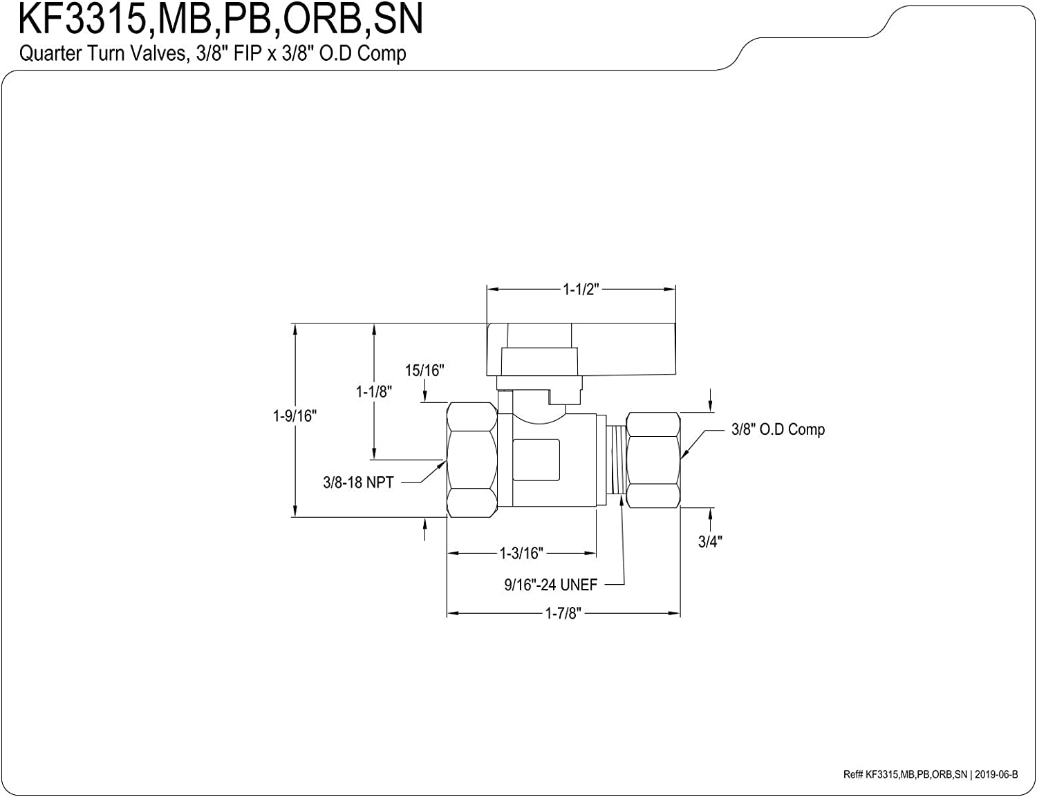 Kingston Brass KF3315ORB Fip X 3/8 OD Comp Straight Stop Valve, Oil Rubbed Bronze